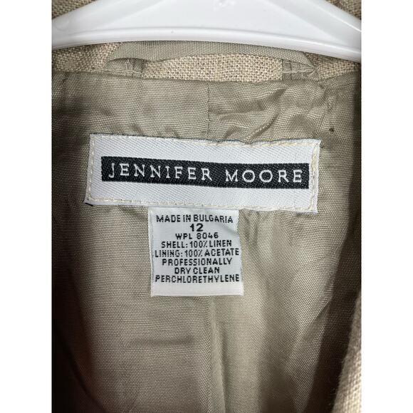 Jennifer Moore 100% Linen Blazer Jacket 12 Tan Neutral Minimalist Coastal Career - Picture 2 of 6